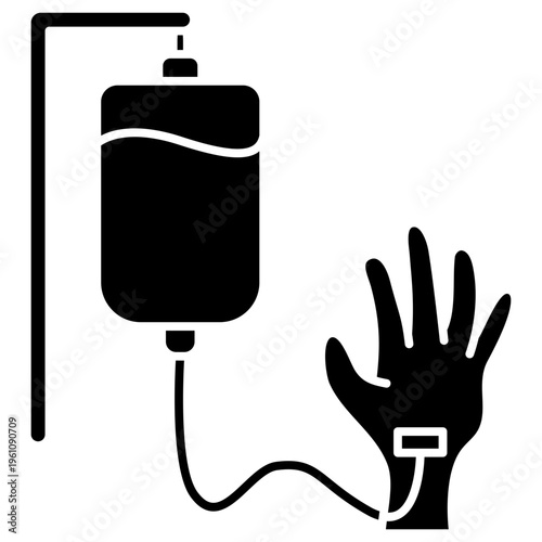 Medical Infusion Bag and Hand Glyph Icon