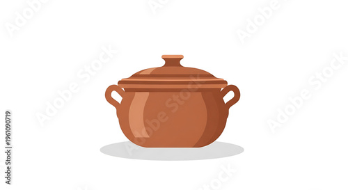 A vector graphic illustration of a clay pot with a lid, used for cooking and serving food