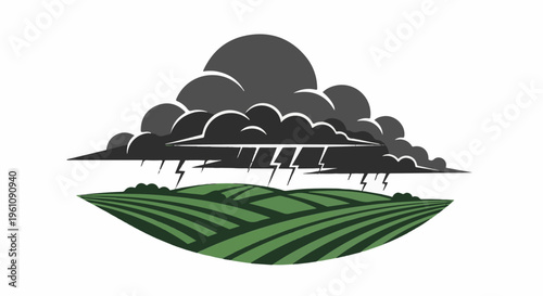 Stormy sky looms over lush green cultivated fields