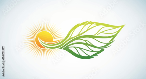 Green leaf with sun rays shining.