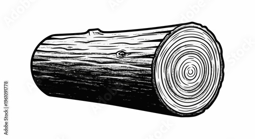Stylized black and white illustration of a single tree trunk section