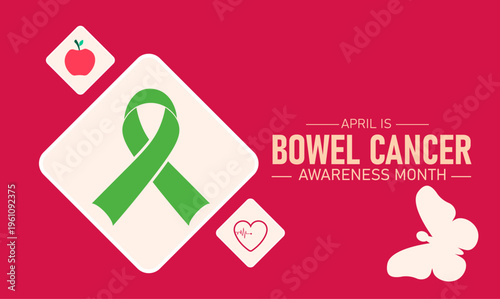 Bowel Cancer Awareness Month - Green Ribbon, Heart, Apple, Butterfly Icons