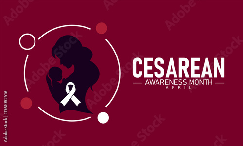 Cesarean Awareness Month Silhouette of Mother and Baby with Ribbon