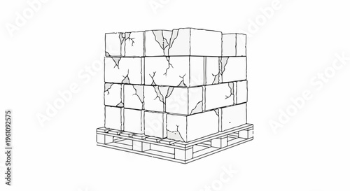 Stacked cracked bricks on a wooden shipping pallet