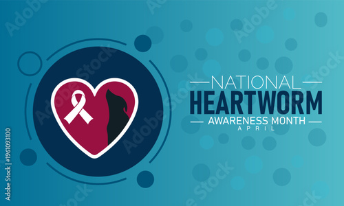 National Heartworm Awareness Month April with Heart and Ribbon Icon with Pet Health