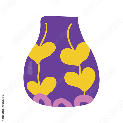 Purple vase with yellow heart shape plants dopamine decor flat art
