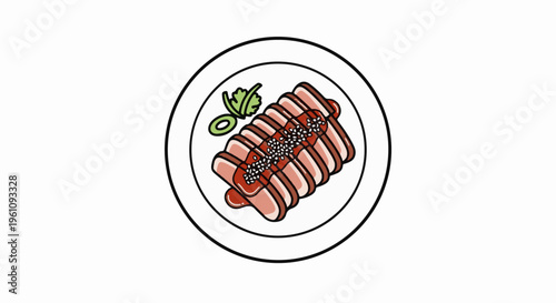 Sliced meat dish with sauce and garnish on a plate