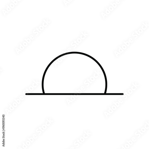 Minimalist sunrise icon with sun rising over straight horizontal line for web design use.