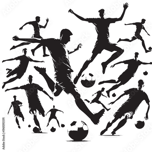 Black Football match Silhouette Vector, High Quality Illustration on White Background