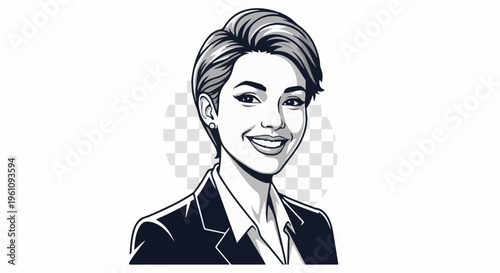 Stylish woman in a suit, confident smile, short hair, professional