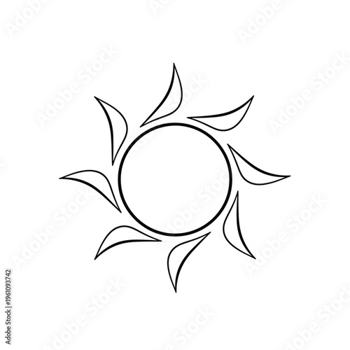 Sun vector icon with curved rays outline thin line style isolated on transparent background.