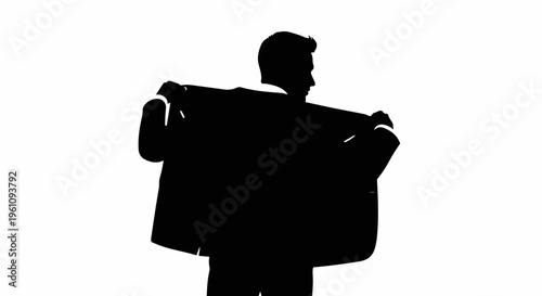 Silhouette of a person in a suit jacket, arms outstretched