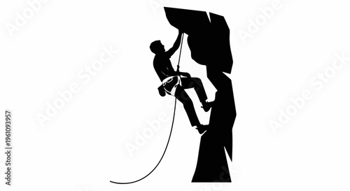 Silhouette of a person rock climbing a steep cliff face