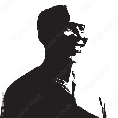 Black Elder smiling alone Silhouette Vector, High Quality Illustration on White Background