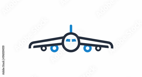 Stylized airplane icon with broad wings and four wheels