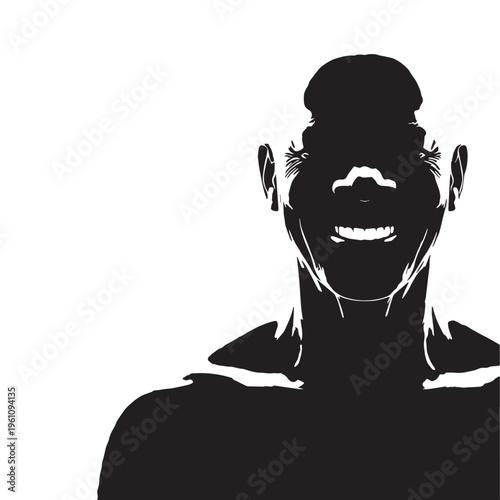 Black Elder smiling alone Silhouette Vector, High Quality Illustration on White Background