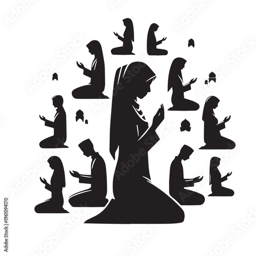 Black Eid prayer Silhouette Vector, High Quality Illustration on White Background