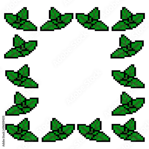 Symmetrical Square Frame Decorated With Green Mint Leaves