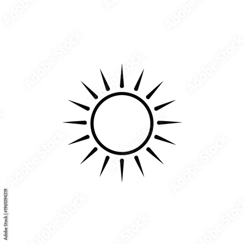 Sun icon with sharp rays simple line art solar symbol isolated on transparent background.