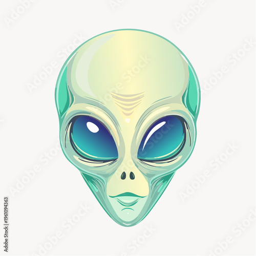 Classic alien head with big blue eyes and smooth skin with the head is depicted