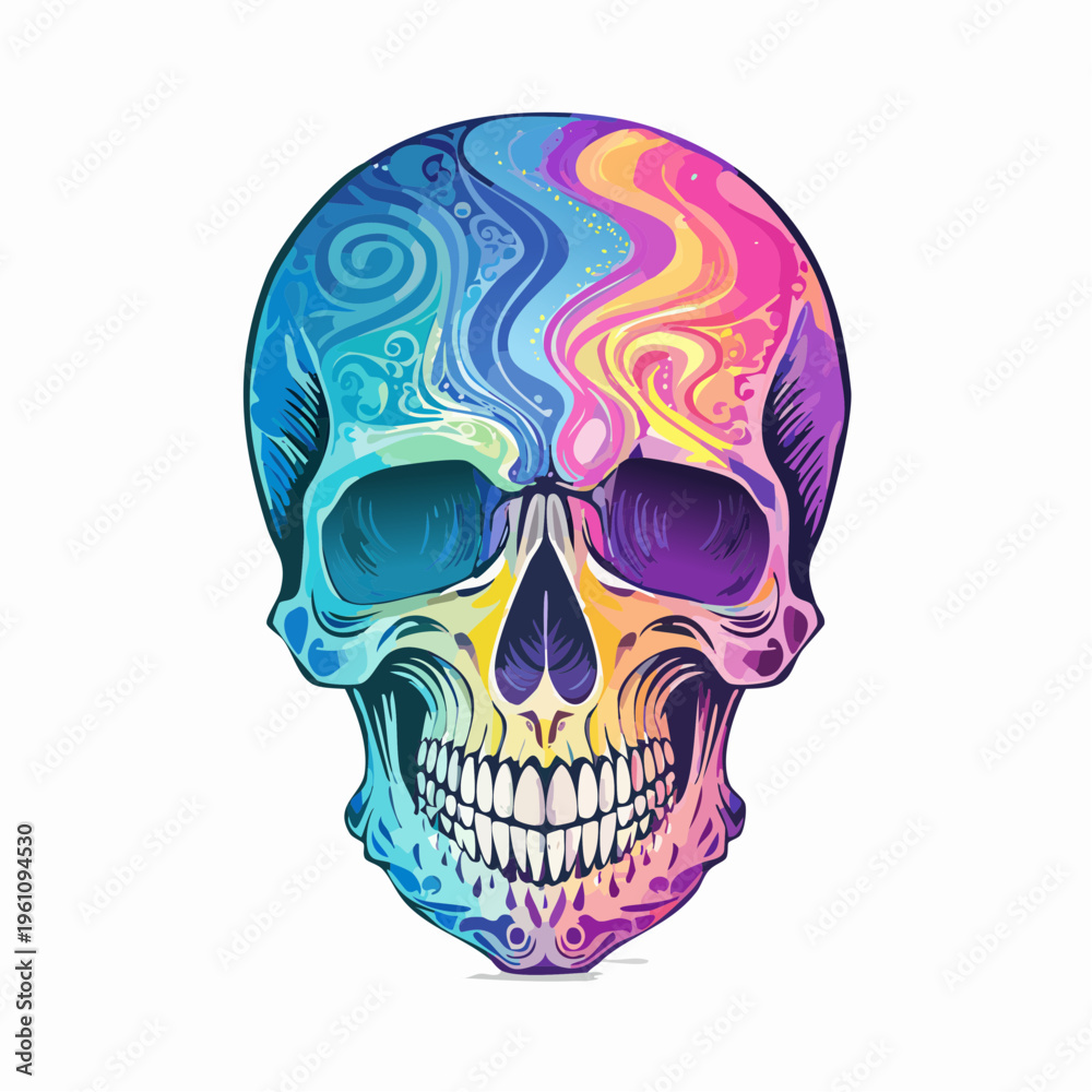 Obraz premium Colorful abstract skull illustration with swirls and patterns