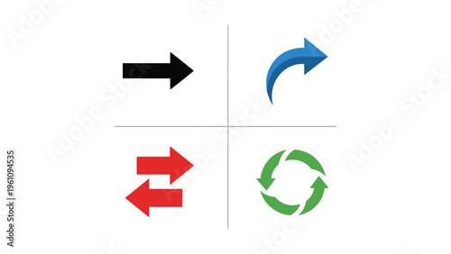 Four directional arrows with different styles and colors