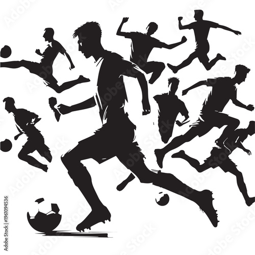 Black Football match Silhouette Vector, High Quality Illustration on White Background