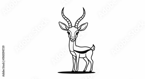 Stylized antelope with large horns and graceful build, standing in profile