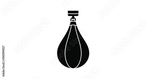 Simple black silhouette of a boxing speed bag hanging from a mount