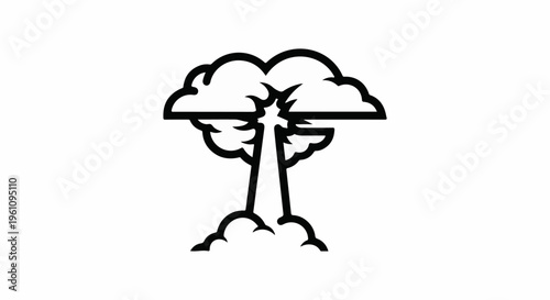 Stylized atomic mushroom cloud explosion icon, black outline on white