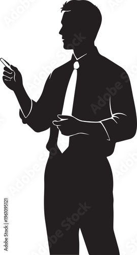 Businessman pointing vector silhouette illustration line art isolated background