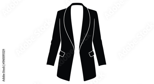 A black and white illustration of a classic open front blazer