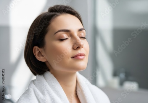 Free Download Relaxed woman enjoying a spa day with a calm expression - GFXLoad