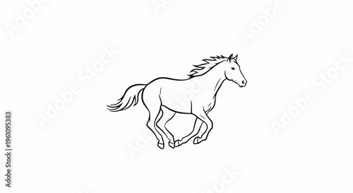 Stylized black outline of a horse galloping across a white background