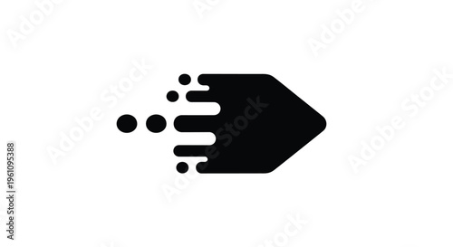 Black arrow icon with a dynamic flowing and speed focused design