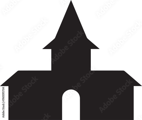 Classic small church building vector silhouette illustration, place of worship or house