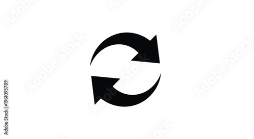 Black circular arrows forming a recycling or reuse symbol on white