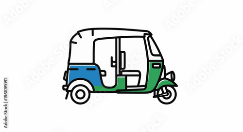 Simple illustration of a colorful auto-rickshaw with a white roof