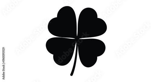 A simple black silhouette of a four leaf clover on a white background