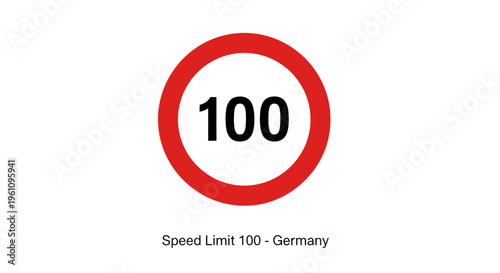 Clearly visible graphic representation of a German speed limit sign, displaying '100' inside a red-bordered white circle, indicating a maximum velocity restriction for drivers