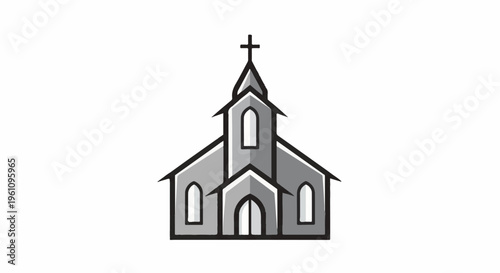 Simple illustration of a gray church with a steeple and cross