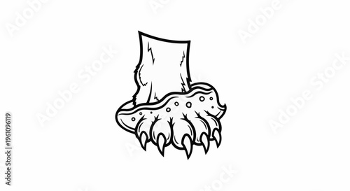 Stylized black and white drawing of a clawed paw with textured fur