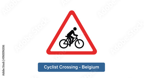 Prominent triangular road safety warning sign indicating an upcoming cyclist crossing, urging drivers to exercise caution and be aware of bicycles on the road