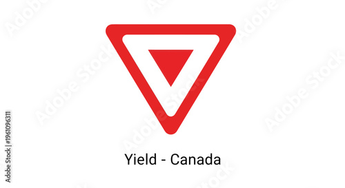 Red inverted triangle road sign for yield in Canada, indicating essential traffic right-of-way rules for drivers and pedestrians on roads
