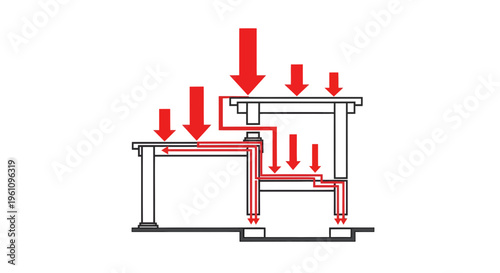 Visual representation demonstrating force distribution and load transfer within structural support systems, illustrating how applied weight generates internal stress paths on interconnected surfaces