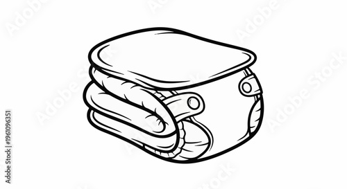 Stylized black and white drawing of a folded diaper with fastenings