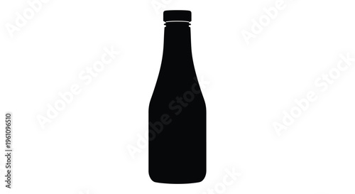 Silhouette of a dark glass bottle against a plain white background