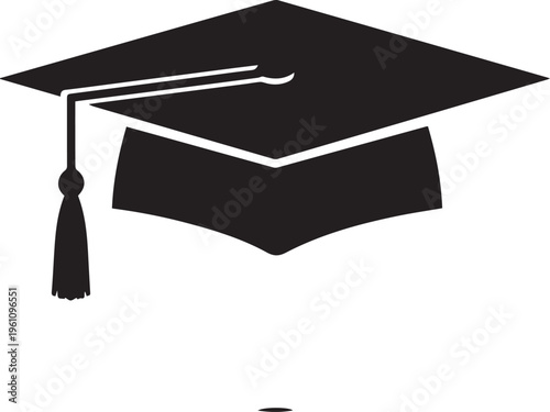 Graduation cap with tassel vector silhouette illustration line art on transparent background