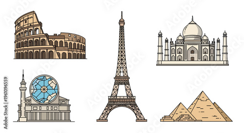 Journey through iconic global landmarks and architectural wonders a vibrant collection of famous travel destinations from around the world, showcasing diverse global heritage