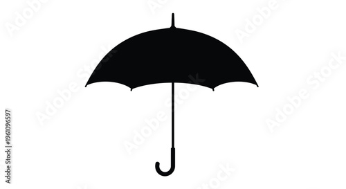 Simple black silhouette of a closed umbrella against a white background